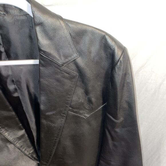 Circle S Men’s Leather Jacket Size 46L Large Black Leather Going Out Party - Picture 4 of 12